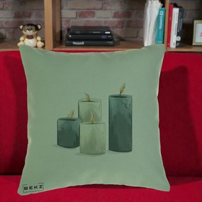 Perna Decorativa Lumanari Hygge Alb-Verde, 40x40 cm, Verde, Husa Detasabila, Perna Inclusa, BEKZ®