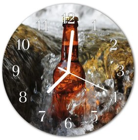 Ceas de perete din sticla rotund Bere Alimente și băuturi Brown
