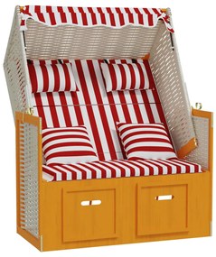 318665 vidaXL Scaun de plajă cu perne, roșu/alb, poliratan și lemn masiv