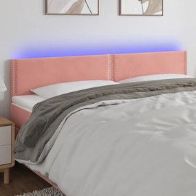 3121531 vidaXL Tăblie de pat cu LED, roz, 160x5x78/88 cm, catifea