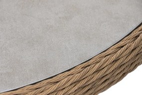 Set lounge exterior din rattan sintetic și structură din aluminiu cu canapea, 2 fotolii, masă și perne, finisaj natural, „Malibu”