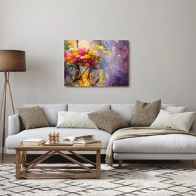 Tablou pe sticlă - Roată cu flori (70x50 cm)