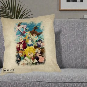 Perna Personalizata Nanatsu no Taizai Cele Sapte Pacate Mortale Anime, 40x40 cm, Crem, Husa Detasabila, Perna Inclusa, BEKZ®