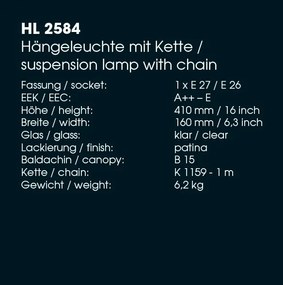 Pendul iluminat exterior din fier forjat, HL 2584