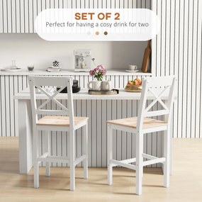 HOMCOM Set de 2 Taburete de Bar, Taburete de Bucătărie Înaltă cu Spătar Înalt, Suporturi pentru Picioare, din Lemn de Pin, Natural și Alb | Aosom Romania