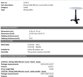 Masa pentru interior si exterior, design LUX Mercier Round, 70cm 113571 HZ
