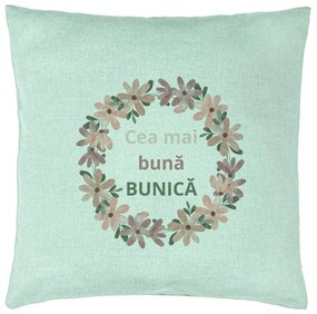 Perna Decorativa pentru Bunica 6, 40x40 cm, Verde Menta, Husa Detasabila, Burduf