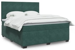 vidaXL Pat box spring cu saltea, verde închis, 180x200 cm, catifea