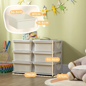 HOMCOM Comodă cu 6 Sertare pentru Copii 3-6 Ani cu Margini Rotunjite, din PP Crem, 75x37x56.5 cm | Aosom Romania