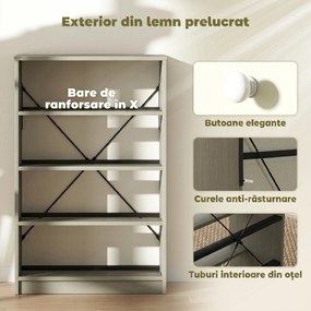 HOMCOM Comodă Modernă cu 4 Sertare Pliabile 58x30x91 cm, Alb și Gri | Aosom Romania