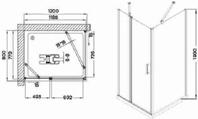 Cabină de duș pătrată Triton Black cu o singură ușă și acoperire Nano 120x80x190 cm