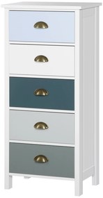 HOMCOM Chiffonnier comodă mobilier de depozitare 5 sertare multicolore cu mânere metal cochilie MDF - dim. 45L x 30l x 95,4H cm | Aosom Romania