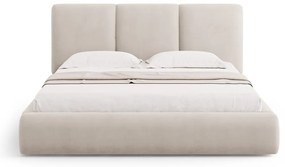 Pat matrimonial bej tapițat cu spațiu de depozitare și somieră 160x200 cm Brody – Mazzini Beds
