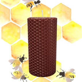 Lumanare Marturie  din Ceara de Albine naturala tip fagure colorat  Maro 15 cm, 5,5 cm