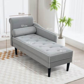 HOMCOM Canapea Chaise Longue cu tapițerie cu efect de catifea, gri | Aosom Romania