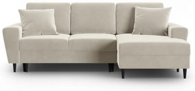 Colțar bej extensibil, cu spațiu de depozitare cu tapițerie din catifea (cu colț pe partea dreaptă, cu șezlong) Kyoto – Cosmopolitan Design