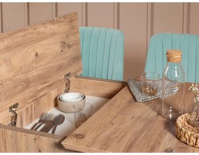 Masă de sufragerie extensibilă cu 2 scaune și bancă Vlasta (pin antlantic + pistachio). 1073062