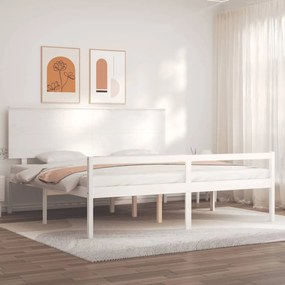 3195497 vidaXL Cadru de pat senior cu tăblie, alb, Super King Size, lemn masiv