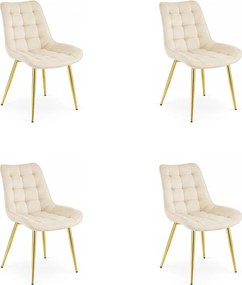 Set 4 Scaune Bucatarie/Dining Joy Bej, Catifea, Picioare Metalice, Finisaj Auriu
