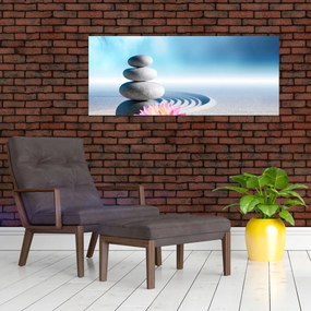 Tablou cu nisip, crin și pietrele spa (120x50 cm)