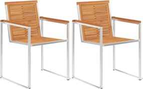 vidaXL Scaune de grădină, 2 buc., lemn masiv de acacia și oțel inoxidabil