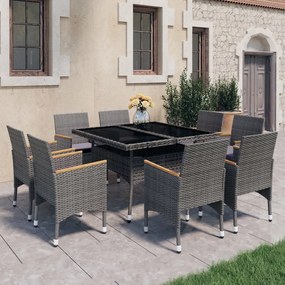 3058345 vidaXL Set mobilier grădină, 9 piese, gri, poliratan, lemn acacia