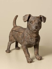 Cutie decorativă din rășină maro în formă de cățel, capac detașabil, finisaj antichizat, 28,5 x 36,5 x 13 cm, „Filou”