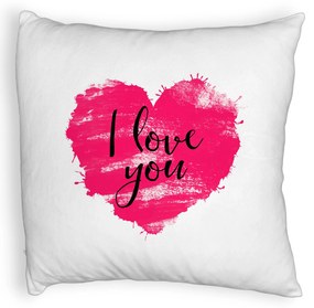 Perna Decorativa Fluffy, Model I Love You, 40x40 cm, Alba, Husa Detasabila, Burduf