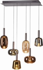 Lustra cu 6 pendule LED, inaltime reglabila, sticla, multicolor, IRIDES