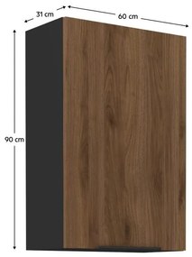 Dulap superior de bucătărie Monzesa 60 G 90 1F (nuc okapi + negru) . 1096952