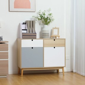 HOMCOM Mobilier Multifunctional Stil Nordic, Dulapior Doua Usi cu Sertare pentru Bucatarie si Hol, 100x40x79.5cm, Multicolor