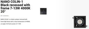 Spot LED incastrabil NANO COLIN-1 Black recessed with frame 7-13W 4000K 20°