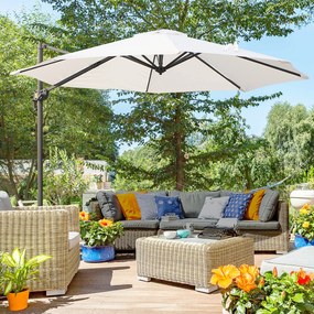 Outsunny Umbrela de Gradina Descentralizata, Unghi Reglabil 360 ° Rotativa in Poliester, Alb Crem, Φ294x248cm
