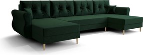 Canapea extensibila in forma de U SILVIANO 300x140 cm, verde inchis + 2 pernute CADOU