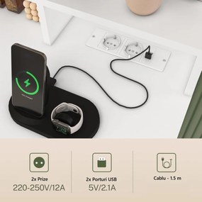 Masuta machiaj cu Oglinda LED si 3 Sertare pentru Cosmetice, Set Masa toaleta 102 cm, Alb, masuta cosmetica, vanity - SEA817