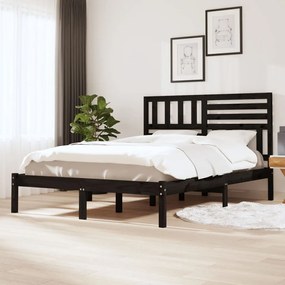 Cadru de pat dublu 4FT6, negru, 135x190 cm, lemn masiv pin Negru, 135 x 190 cm