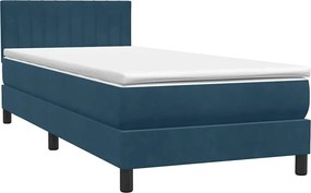 vidaXL Pat box spring cu saltea, albastru închis, 80x210 cm, catifea