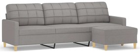 Canapea cu 3 locuri si taburet, gri deschis, 210 cm, textil Gri deschis, 228 x 77 x 80 cm
