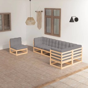Set mobilier de gradina cu perne, 6 piese, lemn masiv de pin Maro, 1, Da