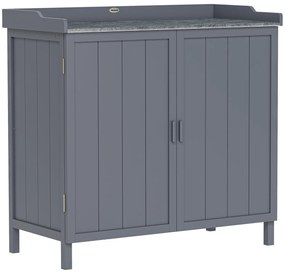 Outsunny Dulap pentru Exterior din Lemn de Brad cu Blat de Lucru din Metal Zincat si 2 Rafturi pentru Scule, 98x48x95.5 cm, Gri | Aosom Romania