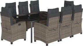 vidaXL Set mobilier grădină cu perne, 9 piese, gri, poliratan