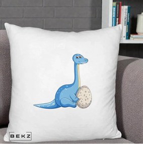 Perna Decorativa Brontosaur cu Ou, 40x40 cm, Alb Pufos, Husa Detasabila, Perna Inclusa, BEKZ®
