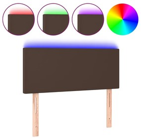 3121413 vidaXL Tăblie de pat cu LED, maro, 90x5x78/88 cm, piele ecologică