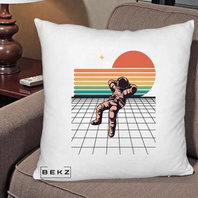 Perna Decorativa Astronaut Retro Space, 40x40 cm, Alb Pufos, Husa Detasabila, Perna Inclusa, BEKZ®