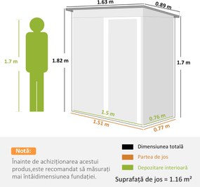 Outsunny Magazie de Grădină pentru Scule din Oțel Galvanizat cu Acoperiș Înclinat și Ușă Culisantă, 163x89x182 cm, Verde | Aosom Romania