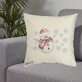 Perna Decorativa Om de Zapada Rosu cu Fulgi, 40x40 cm, Ecru, Husa Detasabila, Perna Inclusa, BEKZ®