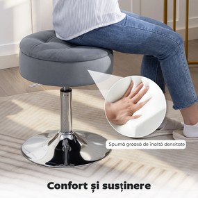 HOMCOM Round Bar Stool, Height Adjustable Swivel Pub Chair with Storage and Metal Base, Backless Tufted Makeup Stool for Breakfast Counter, Kitchen Island, Bedroom, Living Room, Grey | Aosom Romania