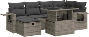 vidaXL Set canapele de grădină, 7 piese, cu perne, gri, poliratan