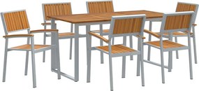 vidaXL Set de masă pentru grădină 7 pcs Gri Lemn Solid de Acacia
