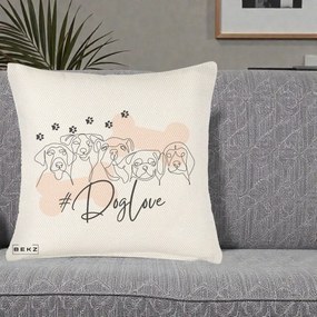 Perna Personalizata Dog Love Linie Minimalista, 40x40 cm, Crem Reliefat, Husa Detasabila, Perna Inclusa, BEKZ®
